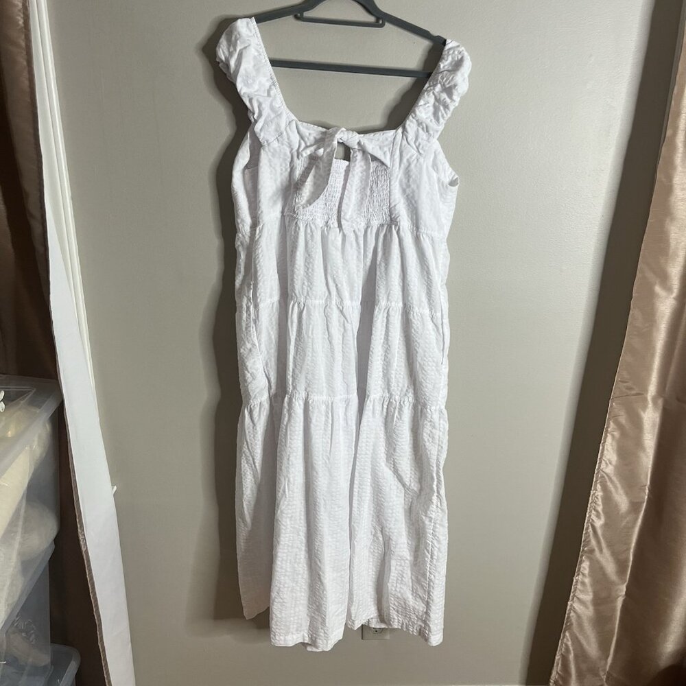 Old Navy Size XL White Tiered Maxi Midi Boho V-Neck Puff Shoulder CottonDress - Picture 7 of 7